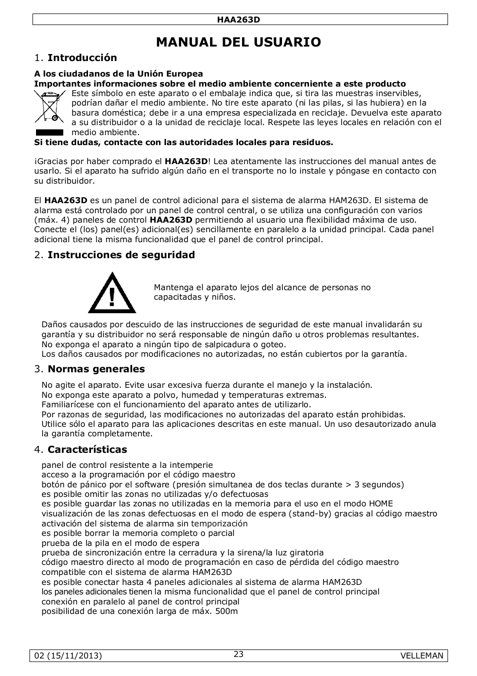 Manual del usuario | Velleman HAA263D User Manual | Page 23 / 40