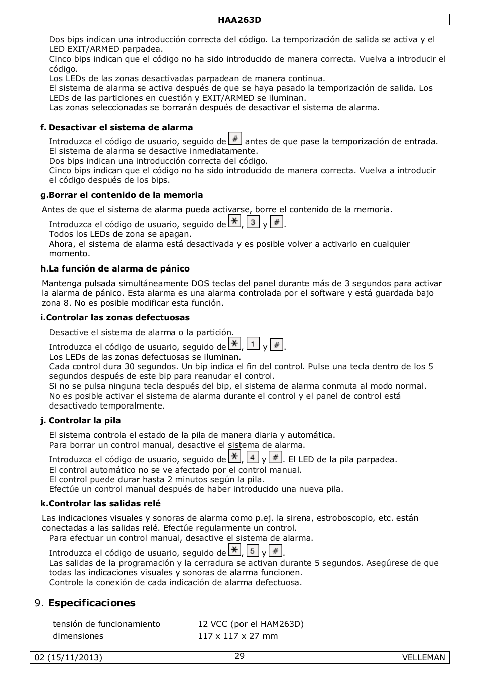 Especificaciones | Velleman HAA263D User Manual | Page 29 / 40