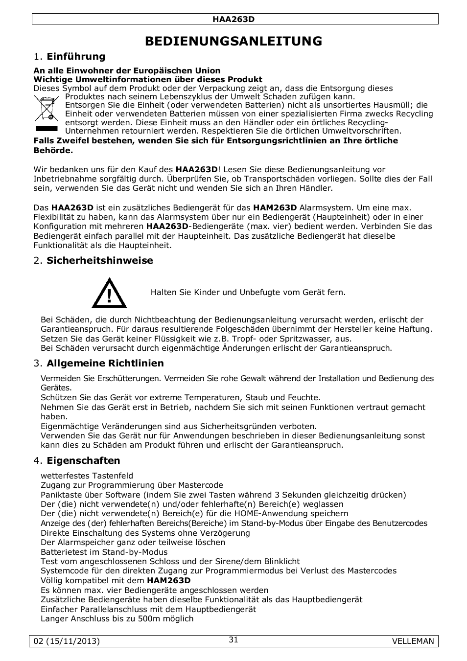 Bedienungsanleitung | Velleman HAA263D User Manual | Page 31 / 40