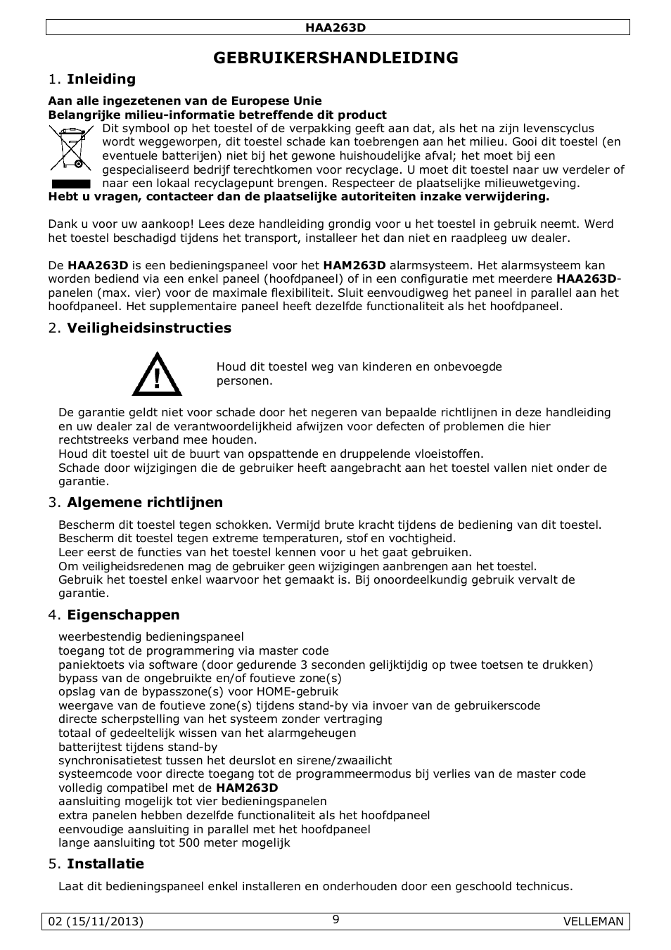 Gebruikershandleiding | Velleman HAA263D User Manual | Page 9 / 40