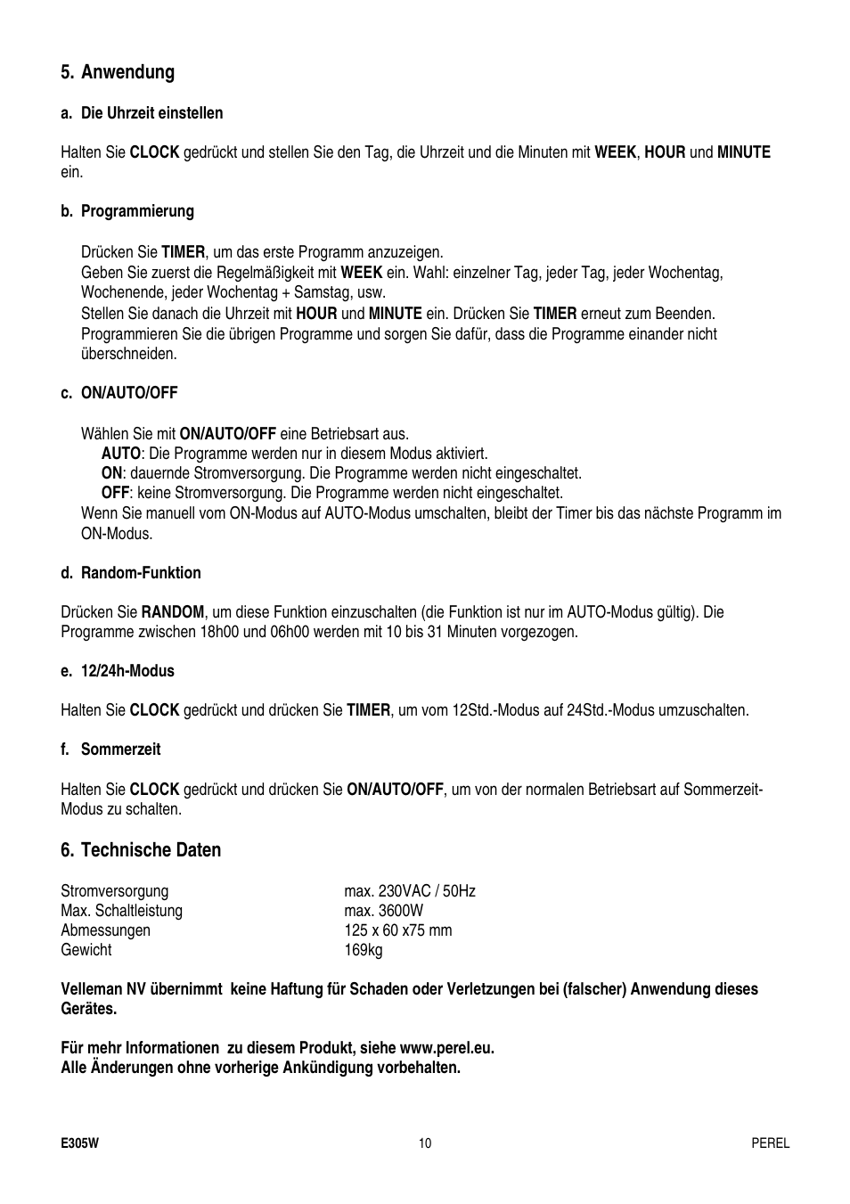 Velleman E305W User Manual | Page 10 / 10