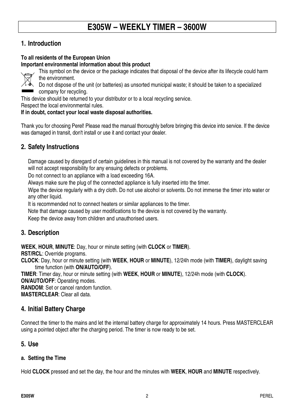 Velleman E305W User Manual | Page 2 / 10