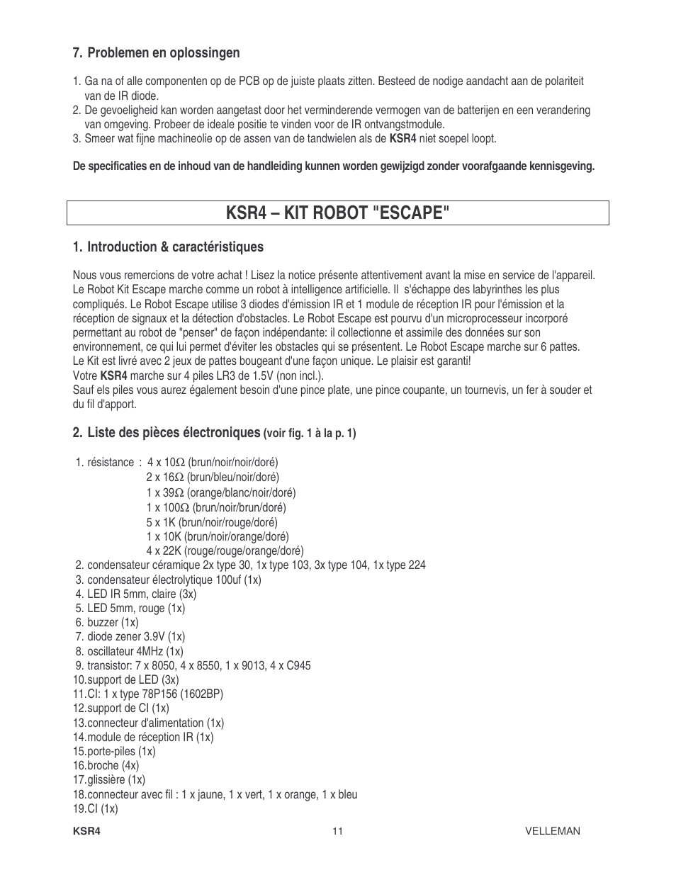 Ksr4 – kit robot "escape | Velleman KSR4 User Manual | Page 11 / 20