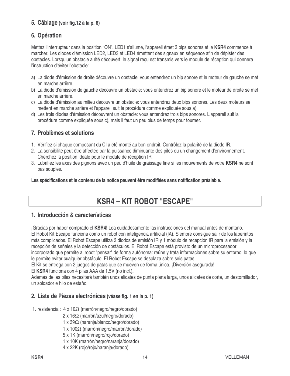 Ksr4 – kit robot "escape | Velleman KSR4 User Manual | Page 14 / 20