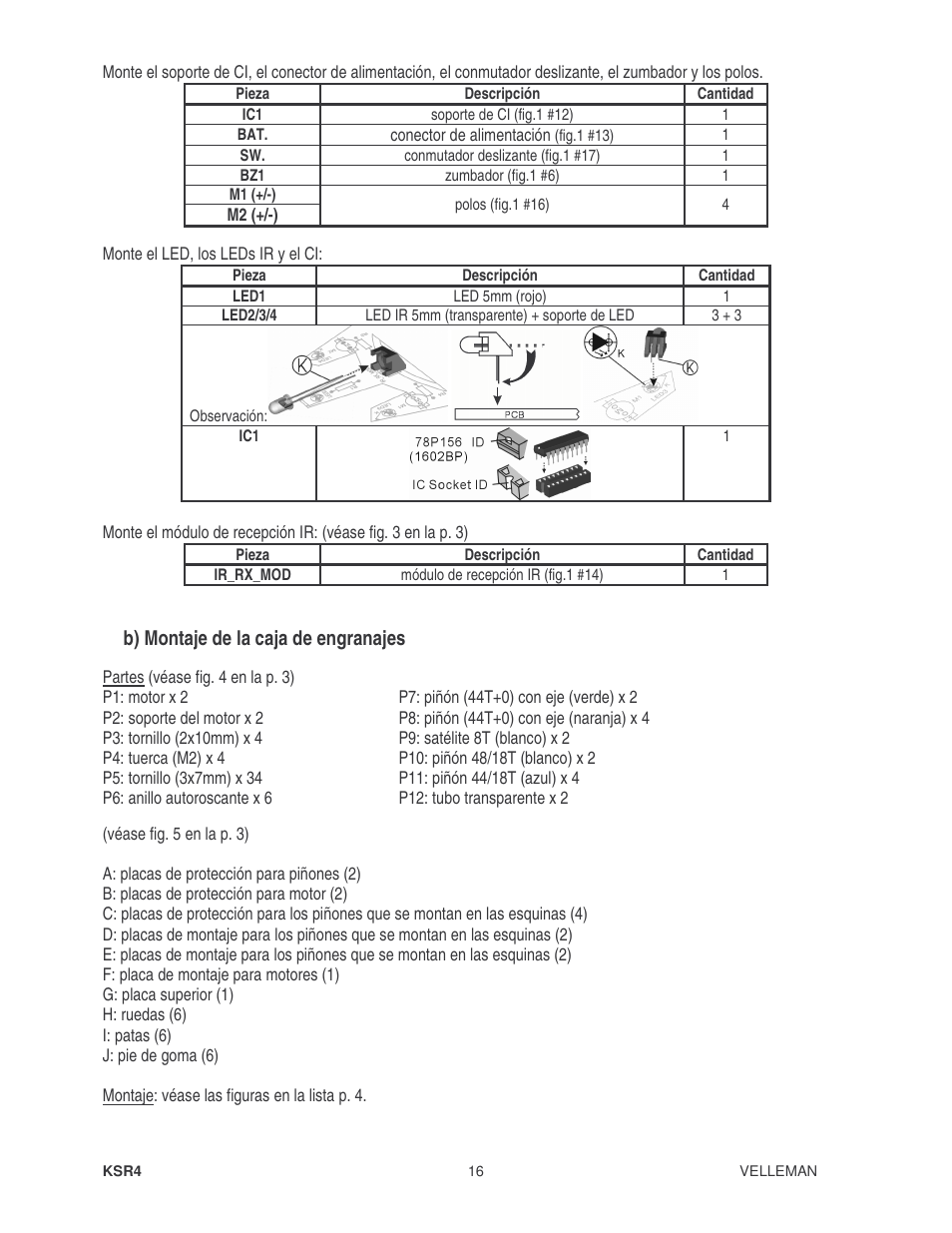 B) montaje de la caja de engranajes | Velleman KSR4 User Manual | Page 16 / 20