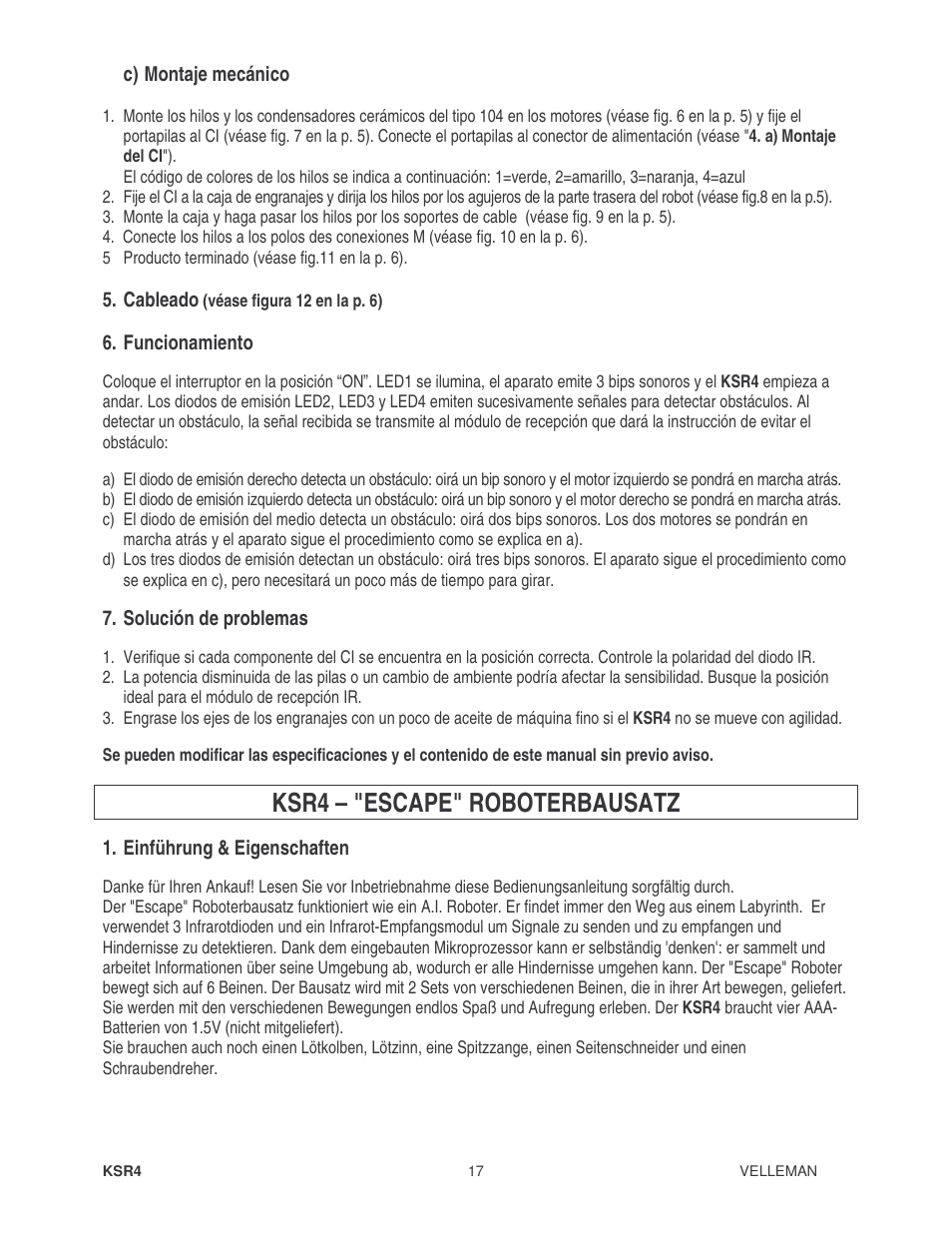 Ksr4 – "escape" roboterbausatz | Velleman KSR4 User Manual | Page 17 / 20