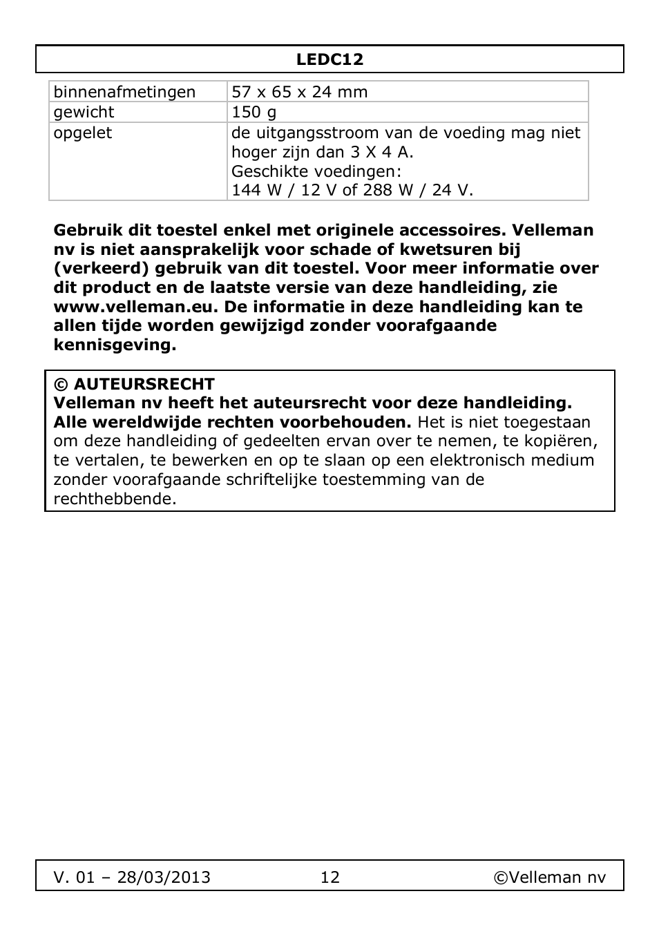 Velleman LEDC12 User Manual | Page 12 / 45