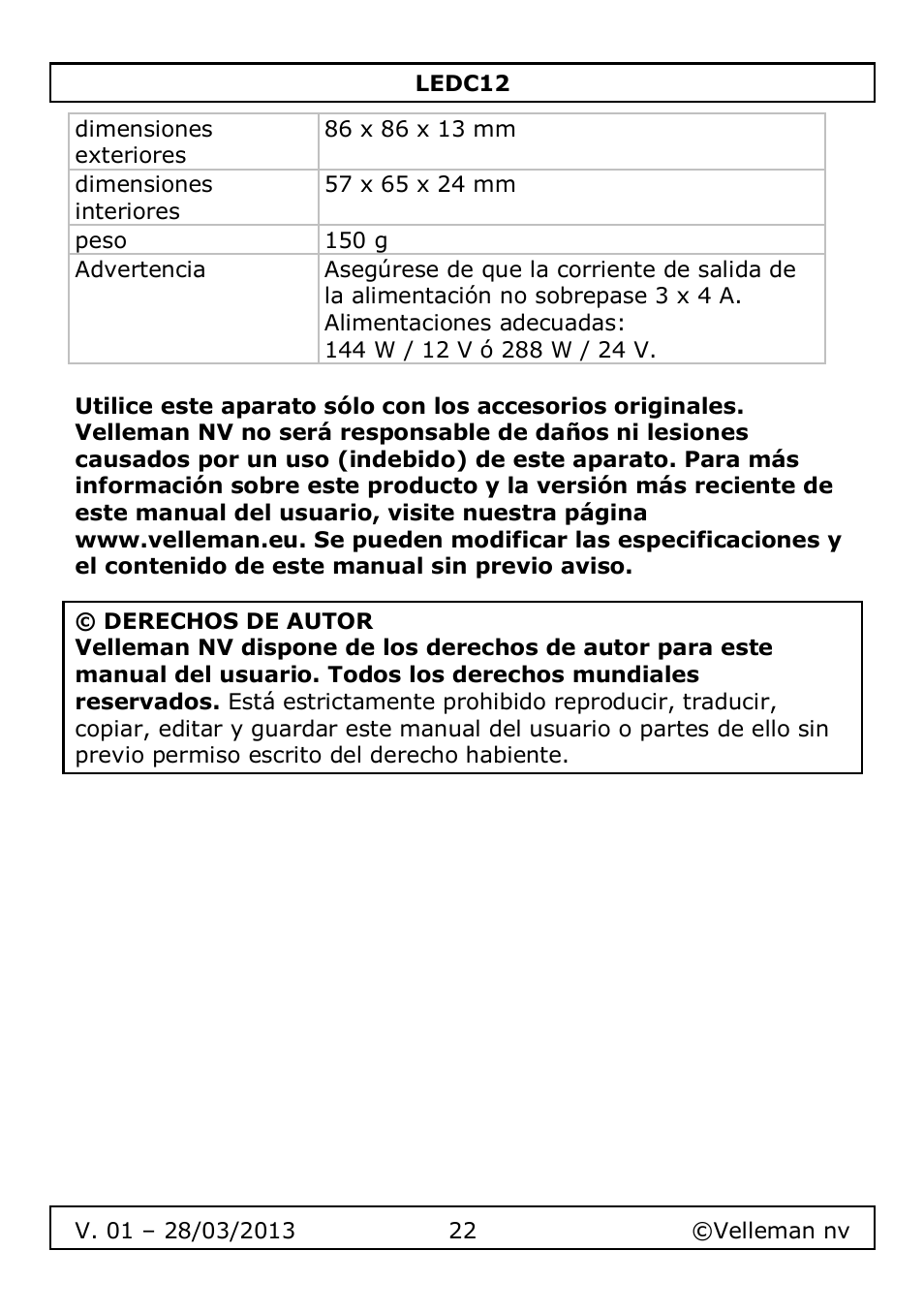 Velleman LEDC12 User Manual | Page 22 / 45