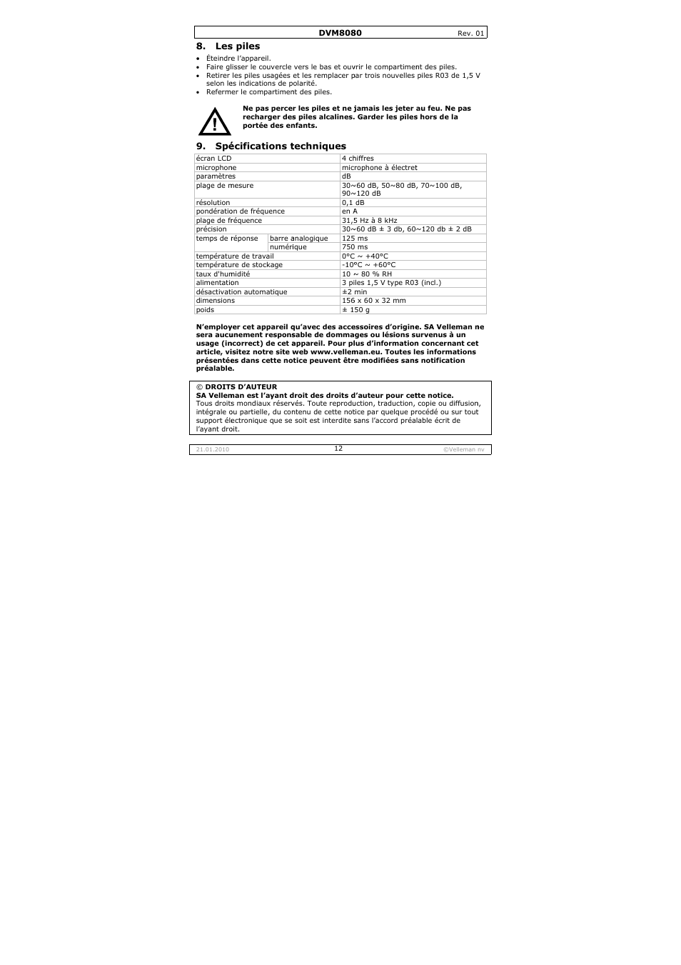 Velleman DVM8080 User Manual | Page 12 / 22