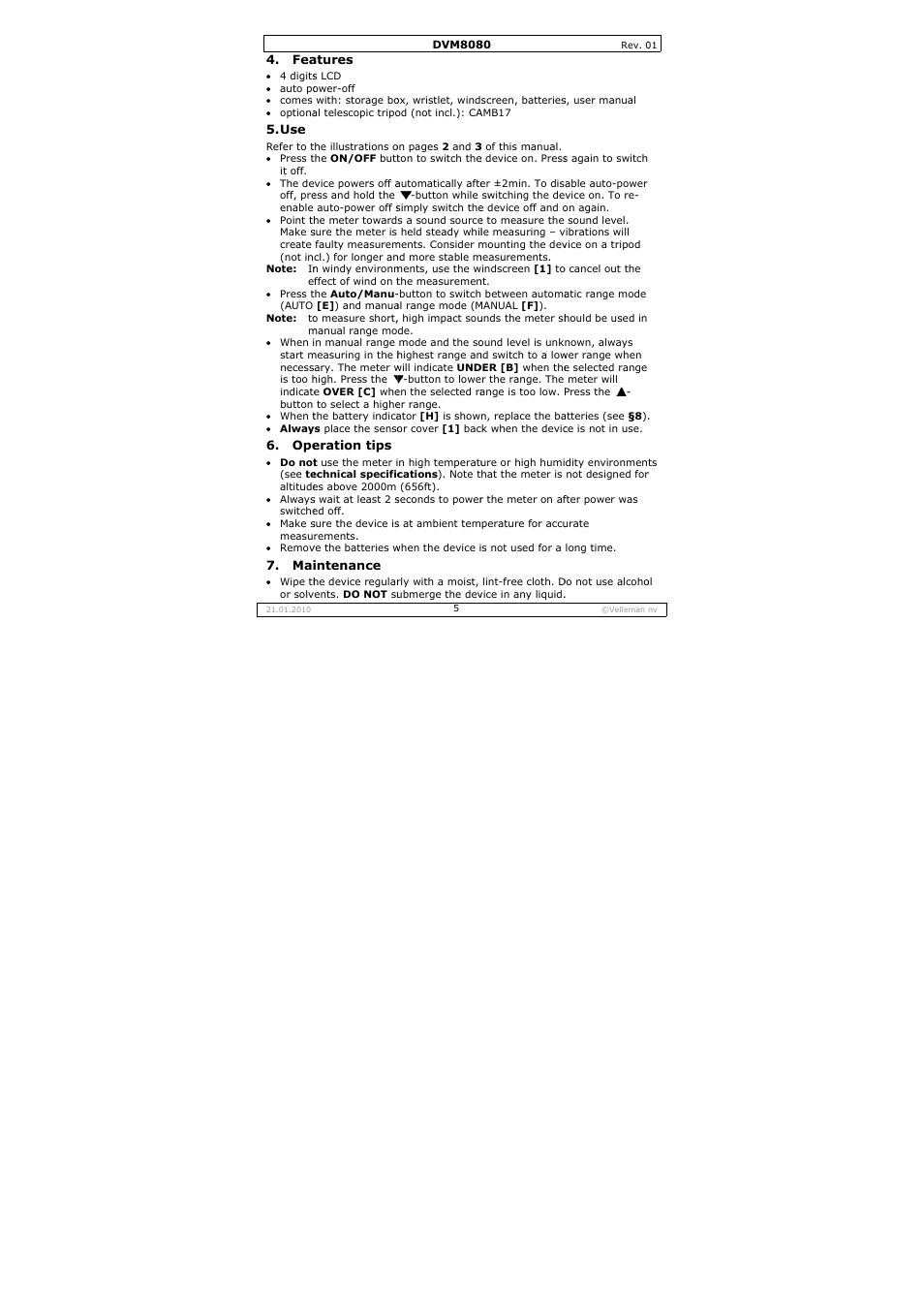 Velleman DVM8080 User Manual | Page 5 / 22