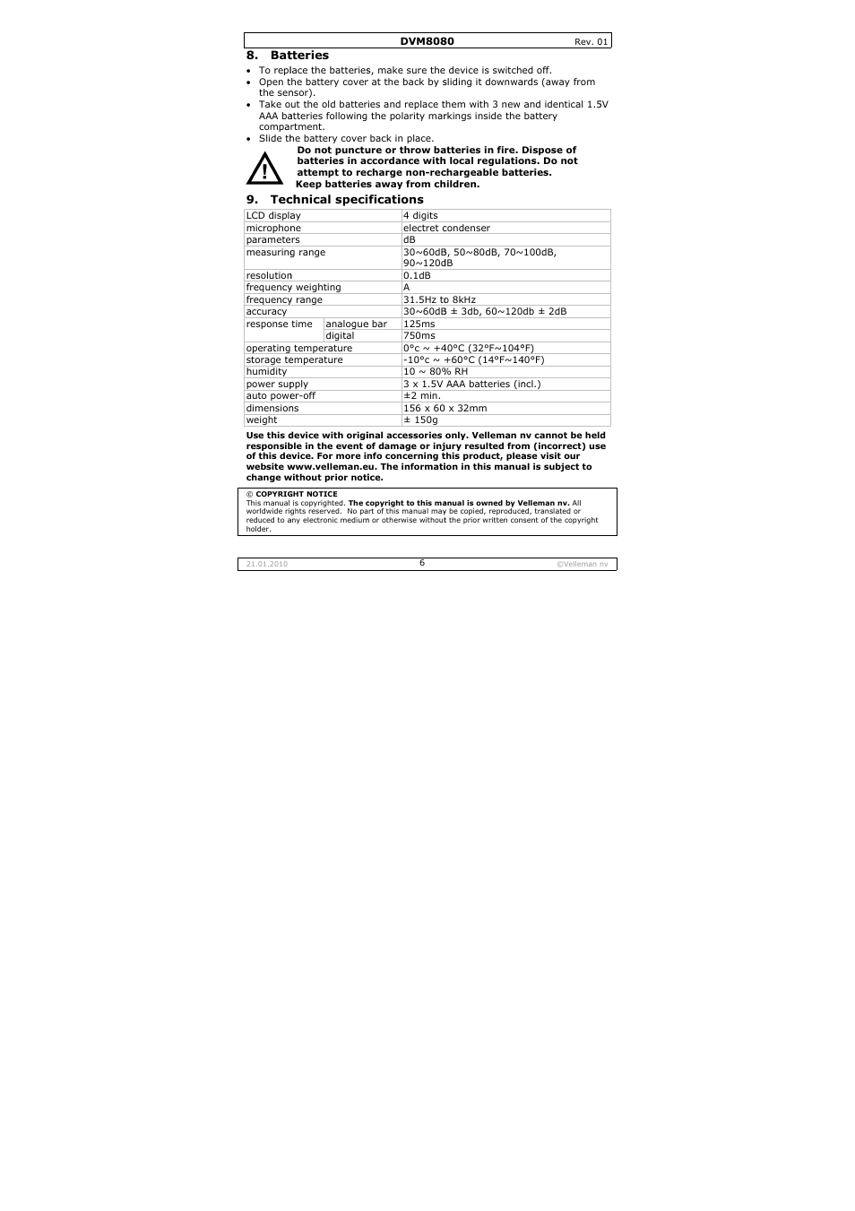 Velleman DVM8080 User Manual | Page 6 / 22