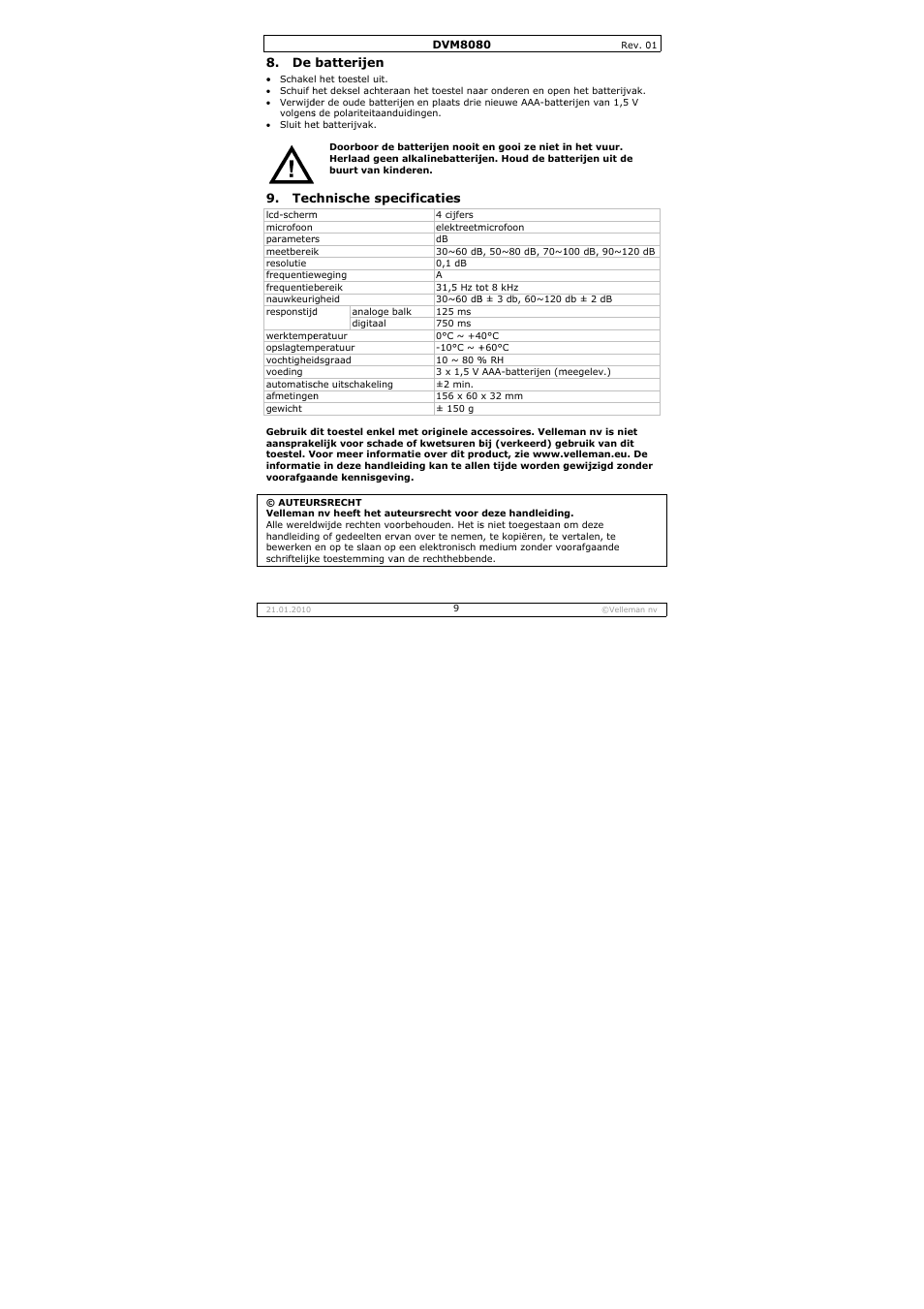 Velleman DVM8080 User Manual | Page 9 / 22