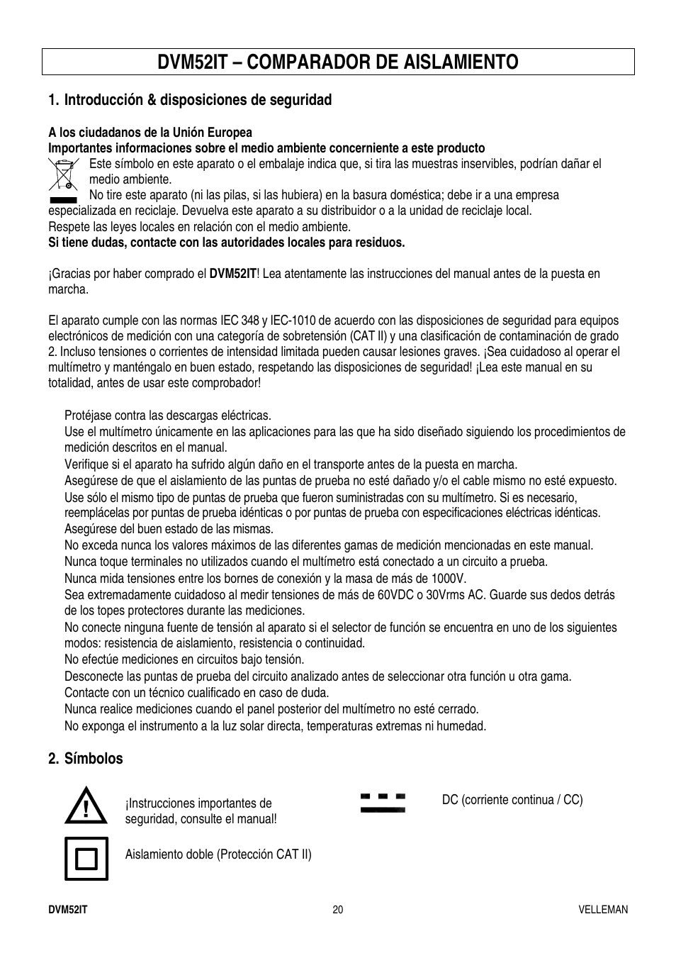 Dvm52it – comparador de aislamiento | Velleman DVM52IT User Manual | Page 20 / 32