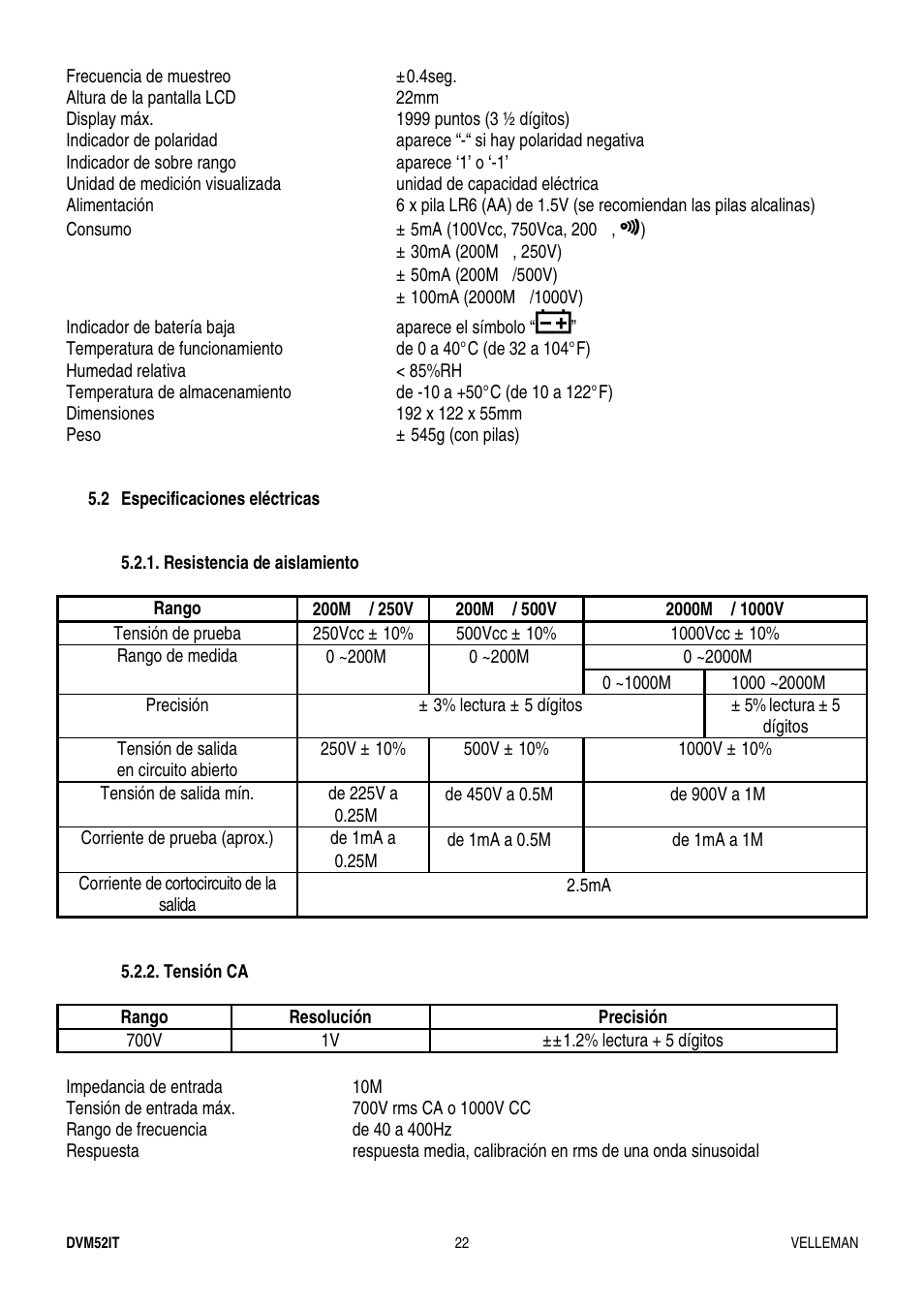 Velleman DVM52IT User Manual | Page 22 / 32