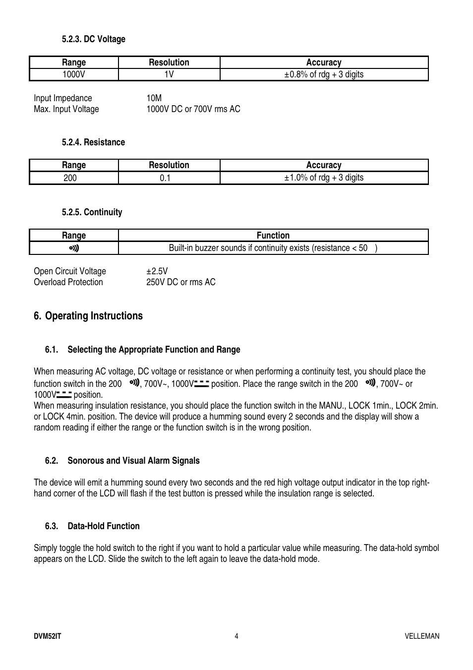 Velleman DVM52IT User Manual | Page 4 / 32