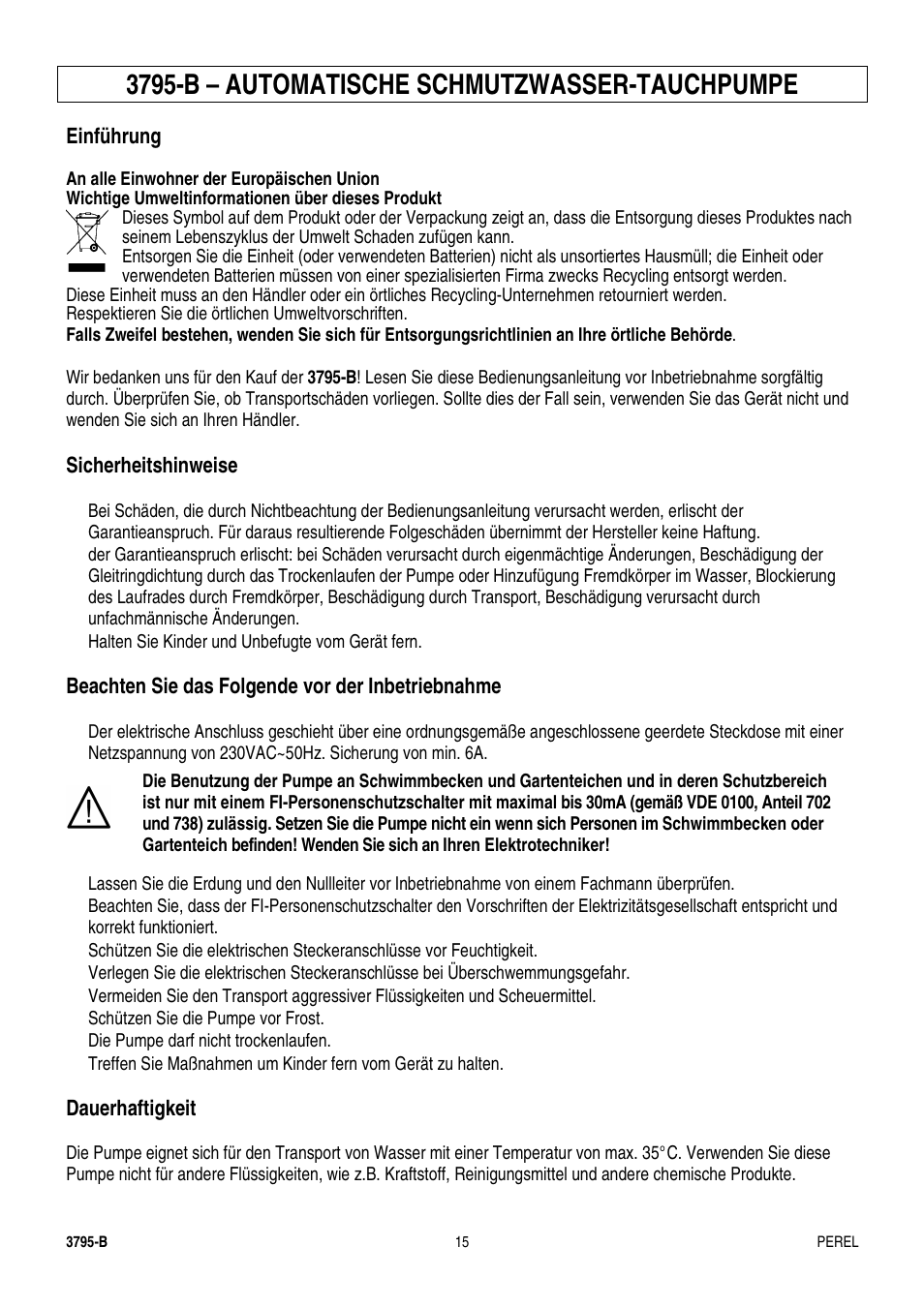 3795-b – automatische schmutzwasser-tauchpumpe | Velleman GWP1 User Manual | Page 15 / 20