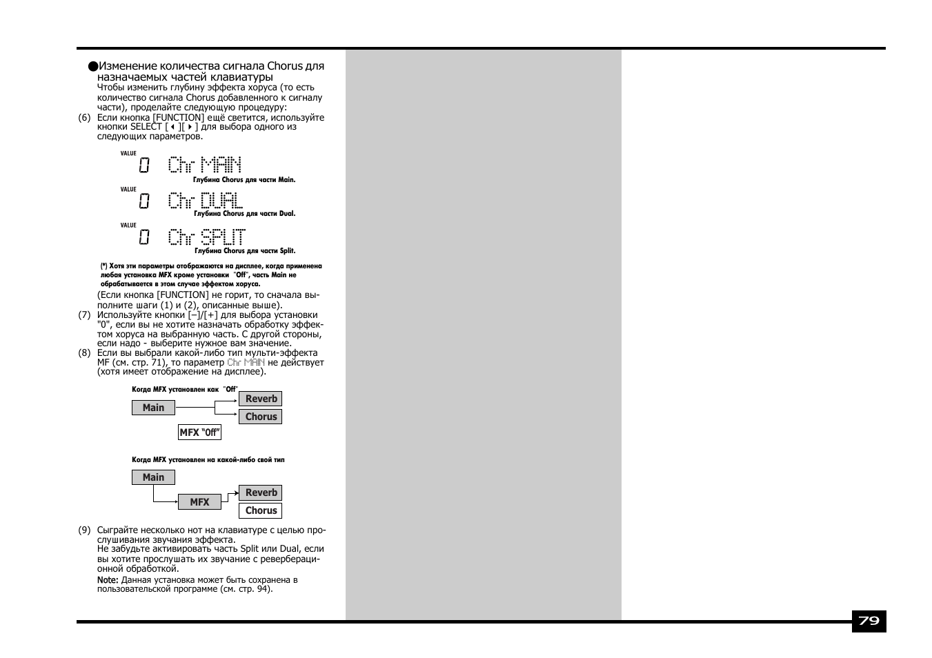 Chr main, Chr dual, Chr split | Roland EXR-5 User Manual | Page 79 / 134