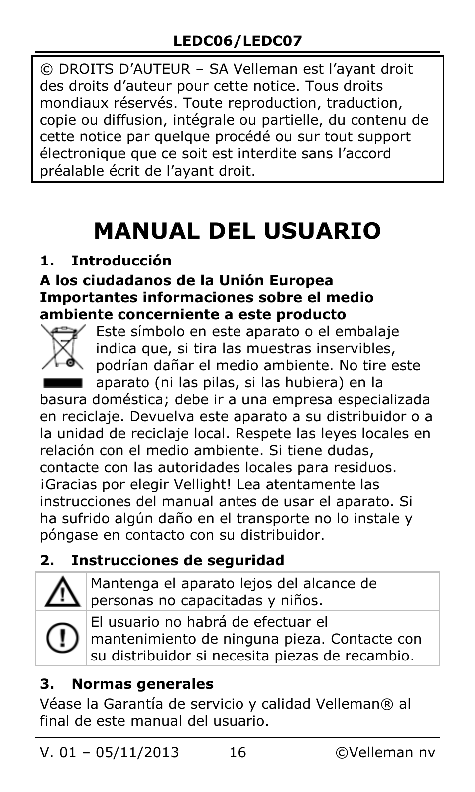 Manual del usuario | Velleman LEDC06 User Manual | Page 16 / 31