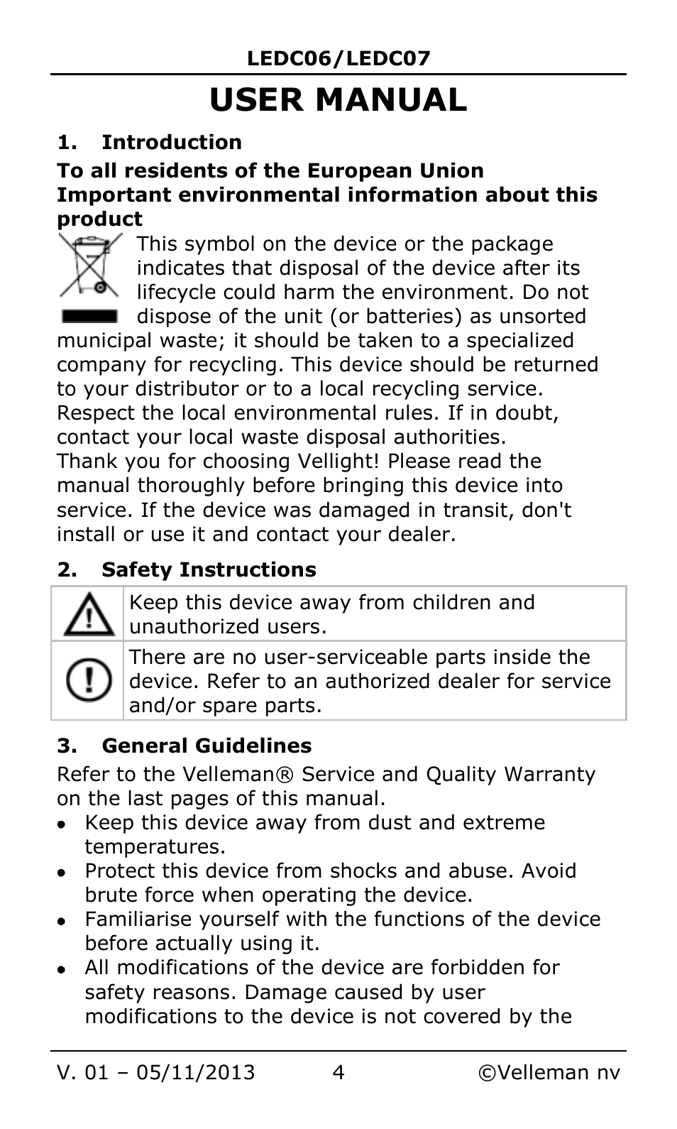 User manual | Velleman LEDC06 User Manual | Page 4 / 31