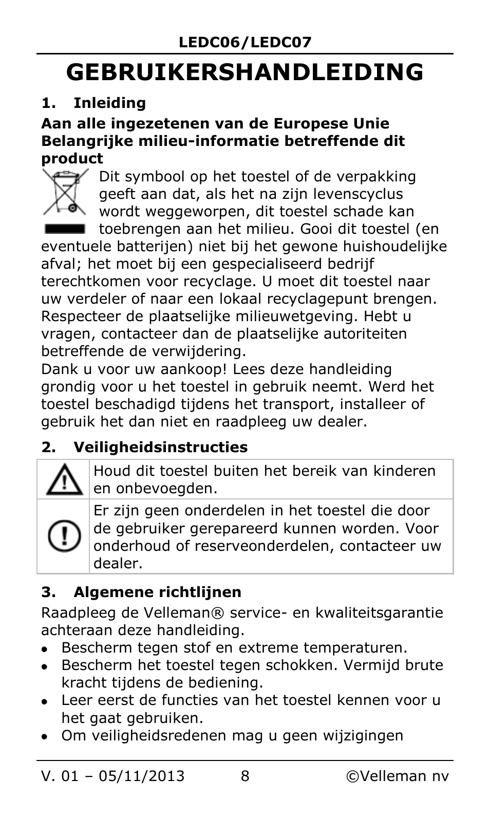 Gebruikershandleiding | Velleman LEDC06 User Manual | Page 8 / 31
