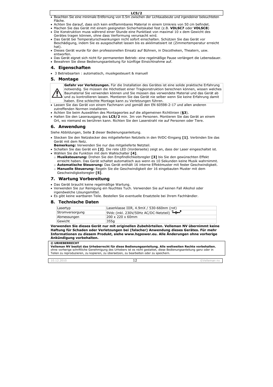 Velleman LC5_2 User Manual | Page 12 / 16