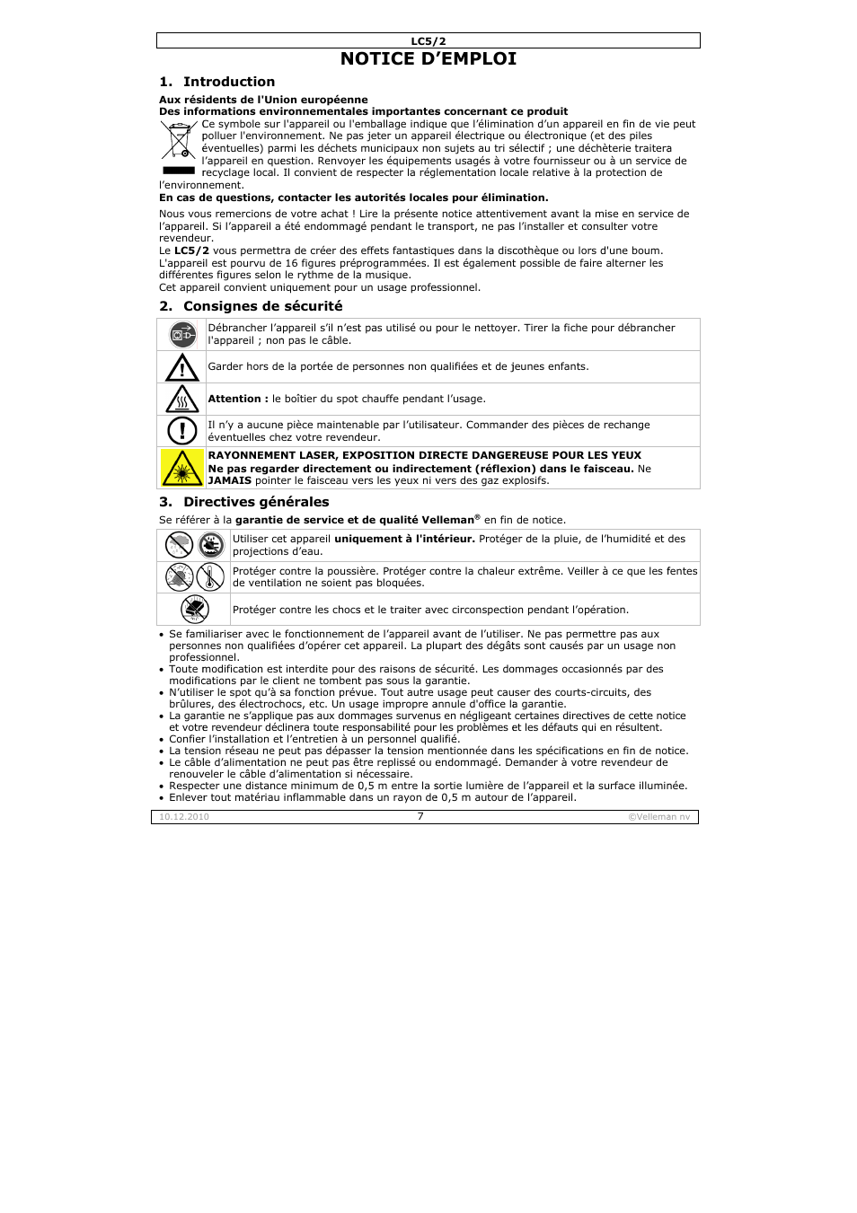 Otice d, Emploi | Velleman LC5_2 User Manual | Page 7 / 16