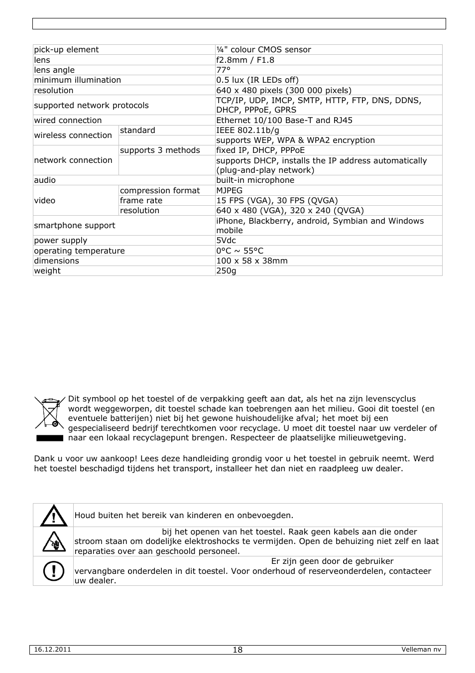 Gebruikershandleiding, Gebruik, Kershan | Ndleidin | Velleman CAMIP10 User Manual | Page 18 / 102