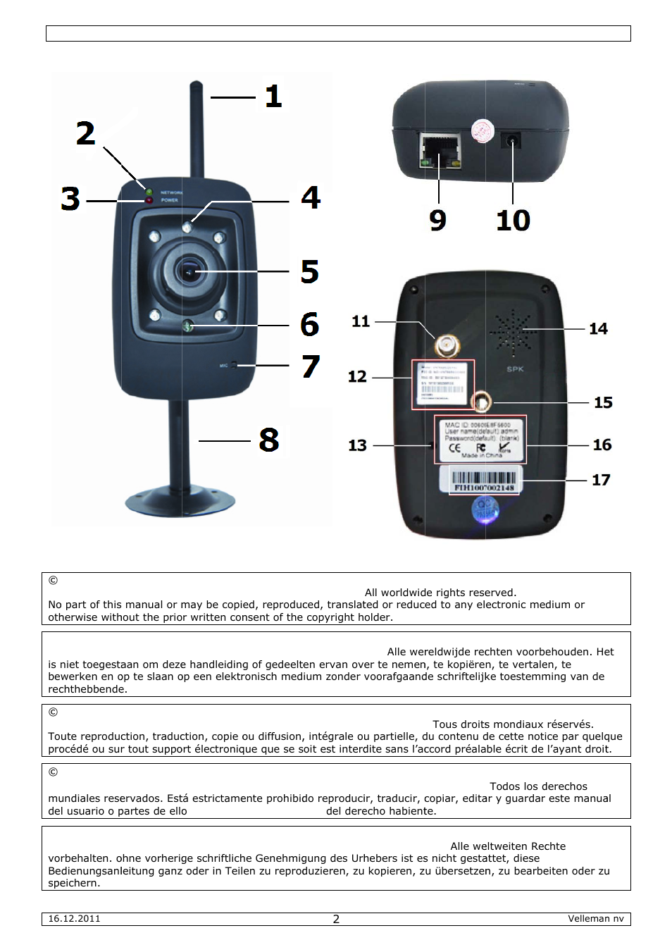 Velleman CAMIP10 User Manual | Page 2 / 102