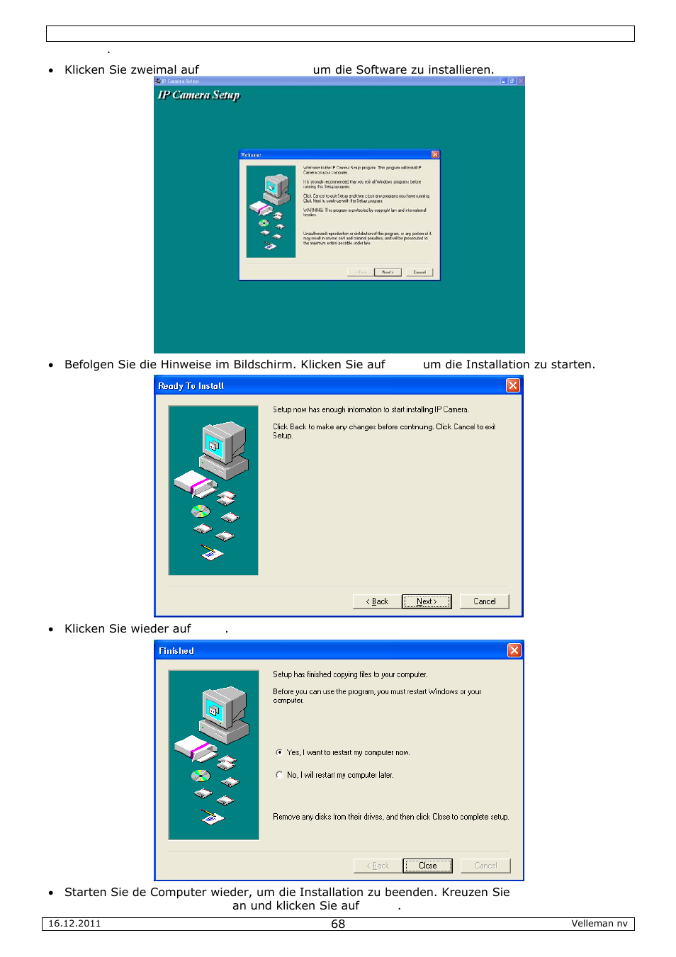 Camip10, Klicken sie wieder auf next | Velleman CAMIP10 User Manual | Page 68 / 102