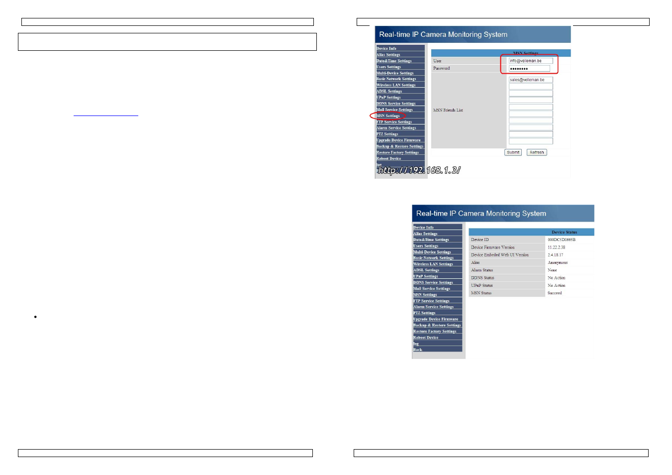 Addendum nl, Algemeen, Nieuwe kenmerken | Gebruik van de msn functie | Velleman CAMIP10 User Manual | Page 90 / 102