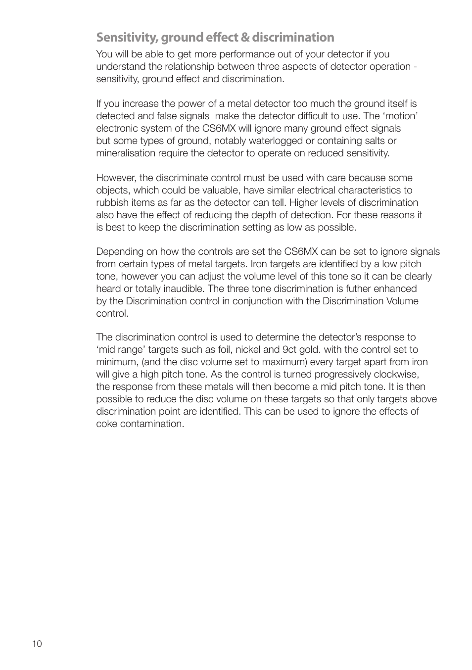 Sensitivity, ground effect & discrimination | Velleman CS6MX-I User Manual | Page 10 / 12