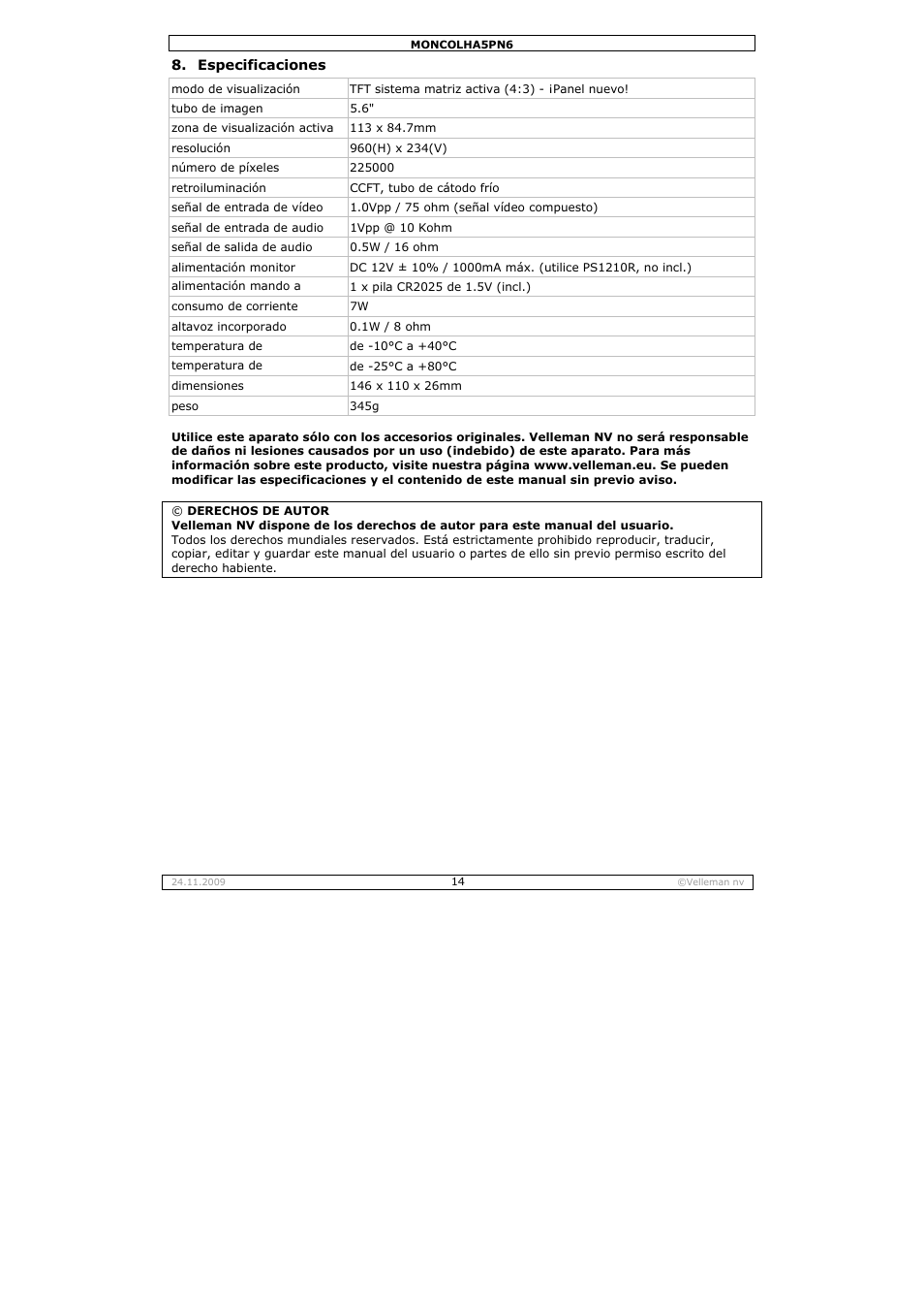 Velleman MONCOLHA5PN6 User Manual | Page 14 / 19