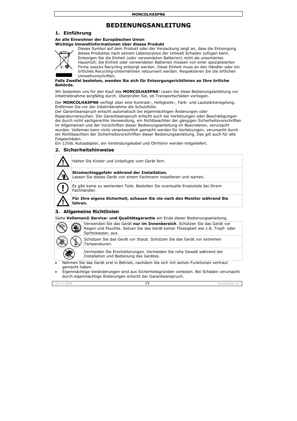 Bedienungsanleitung | Velleman MONCOLHA5PN6 User Manual | Page 15 / 19