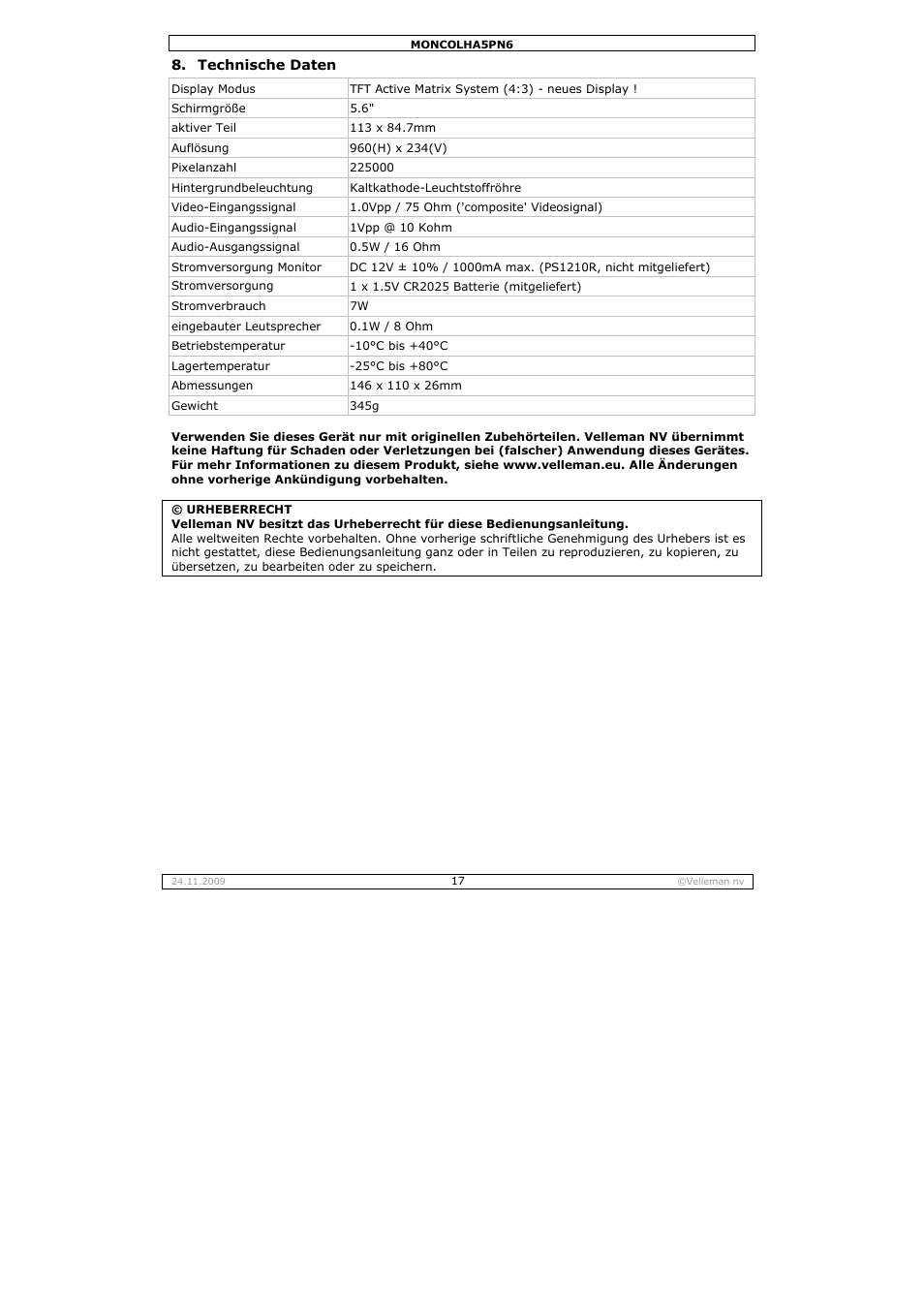 Velleman MONCOLHA5PN6 User Manual | Page 17 / 19