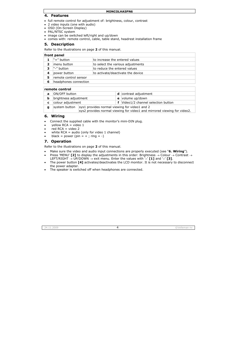 Velleman MONCOLHA5PN6 User Manual | Page 4 / 19