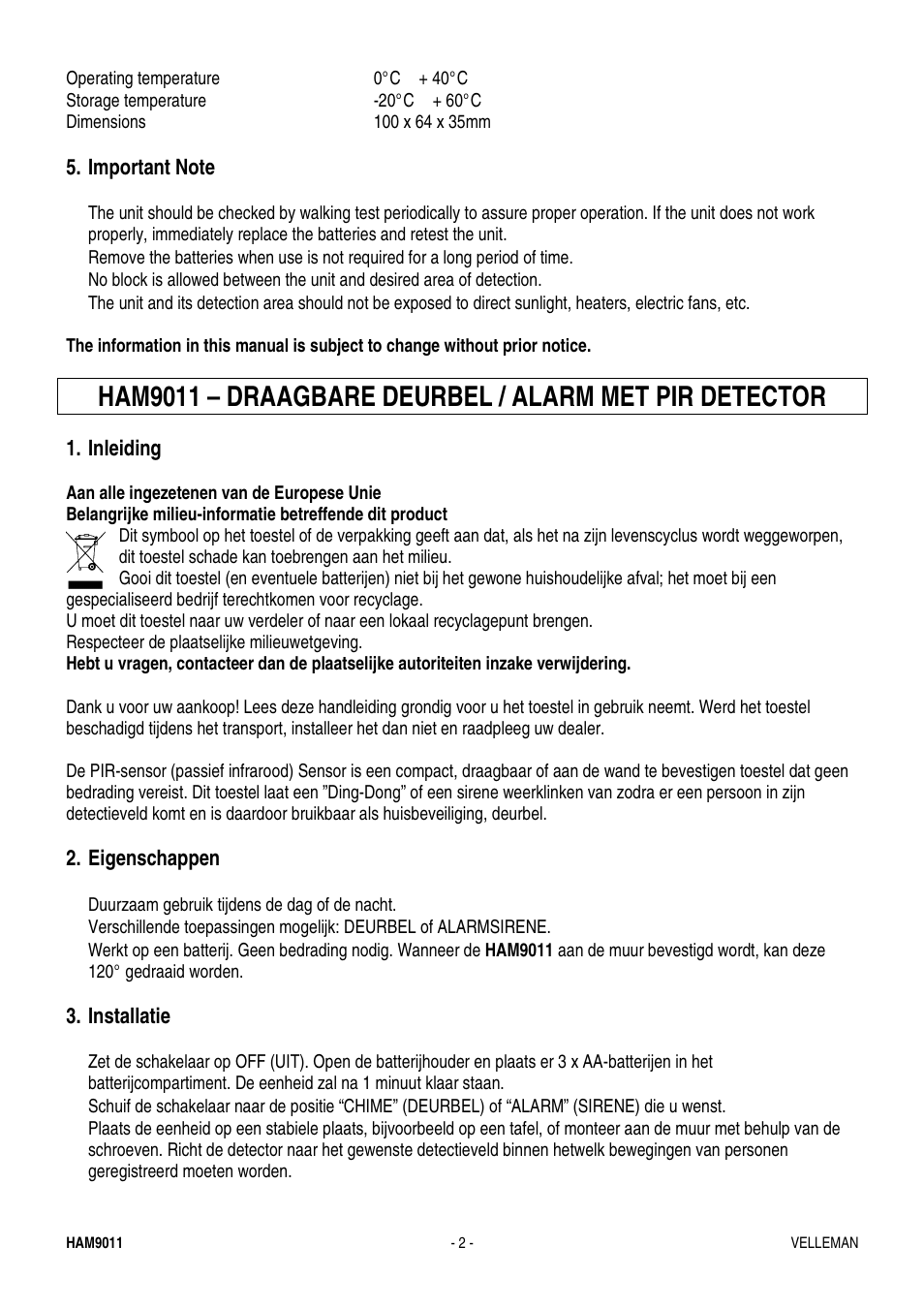 Velleman HAM9011 User Manual | Page 2 / 6