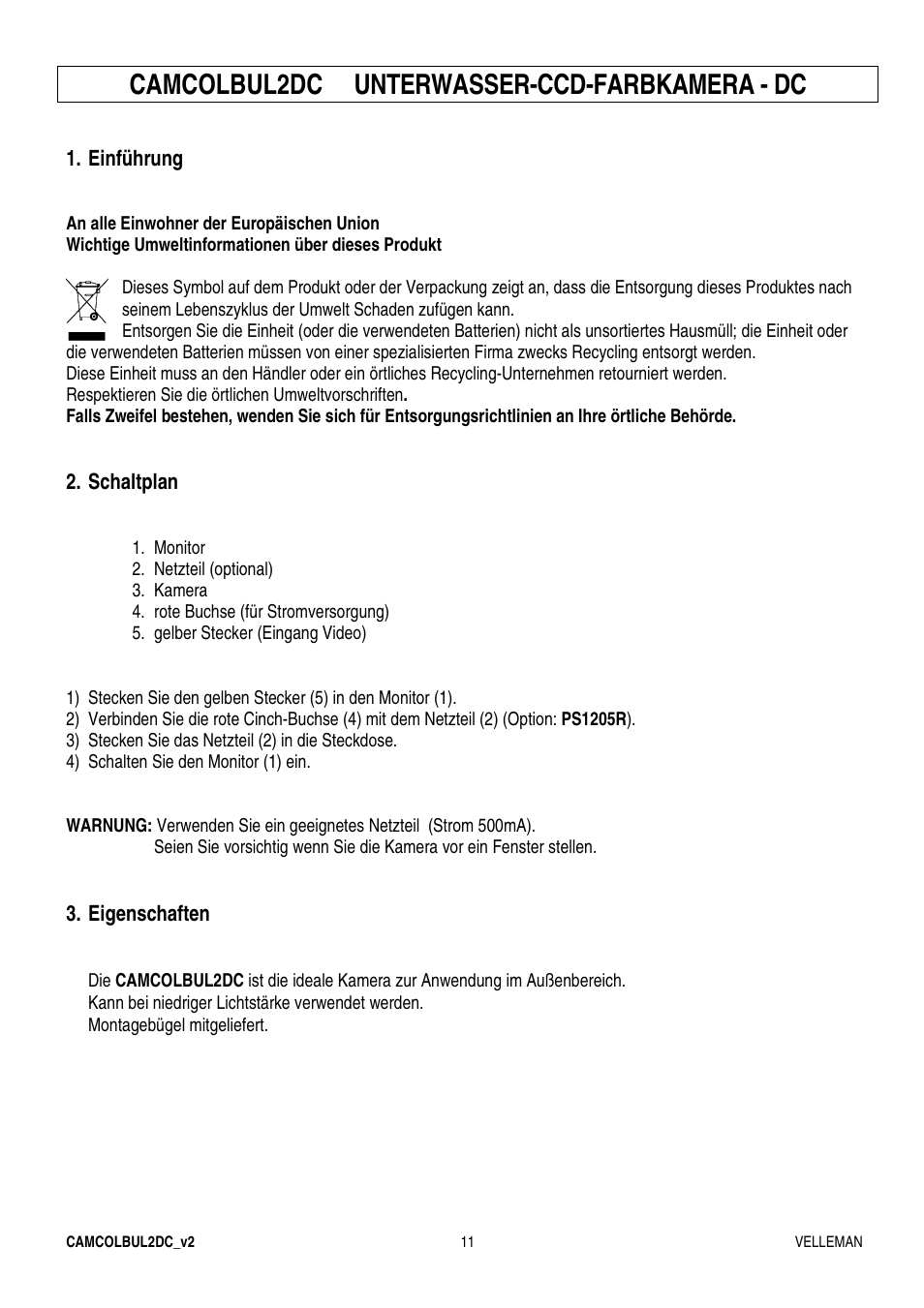 Camcolbul2dc – unterwasser-ccd-farbkamera - dc | Velleman CAMCOLBUL2DC User Manual | Page 11 / 12