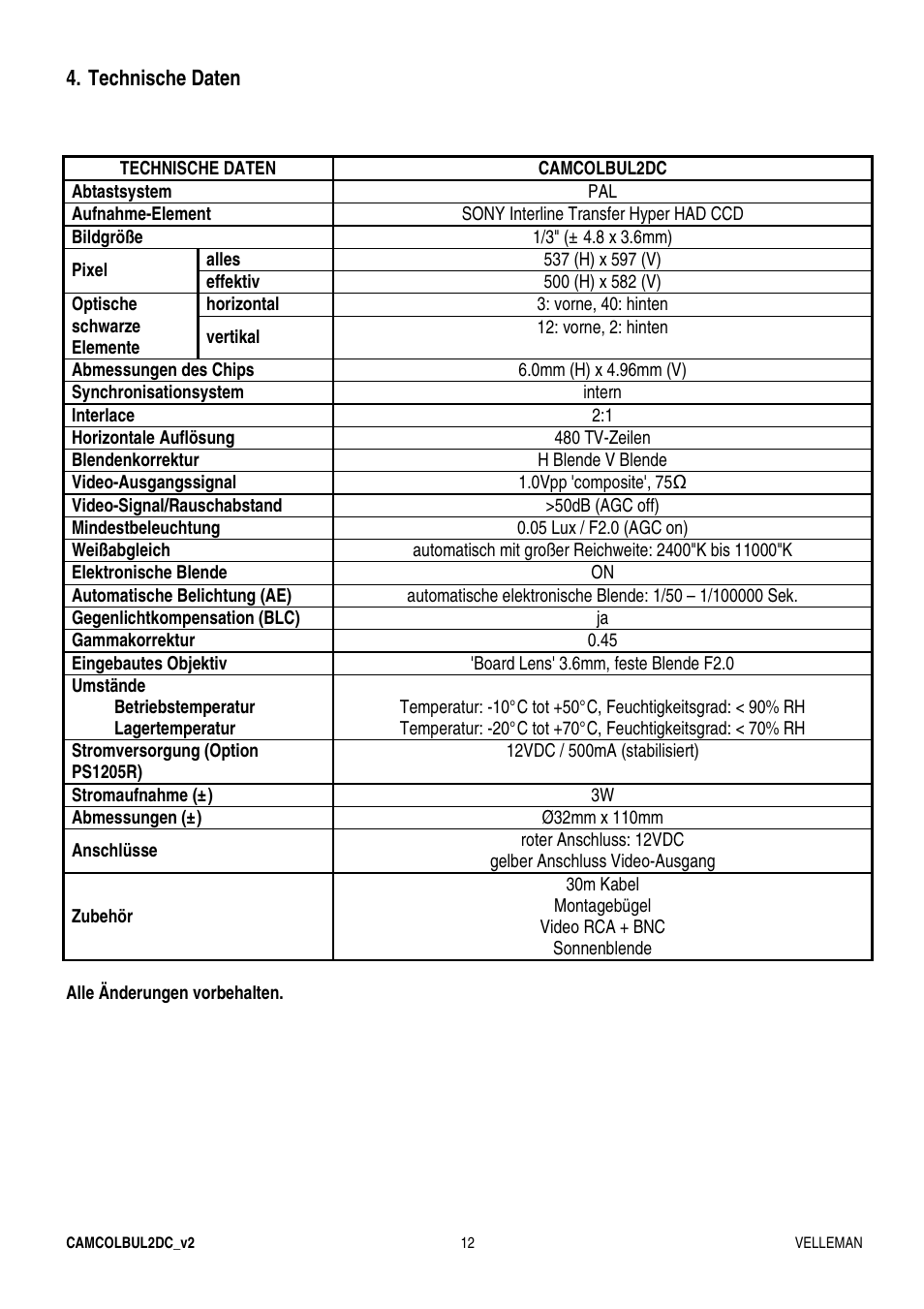 Velleman CAMCOLBUL2DC User Manual | Page 12 / 12