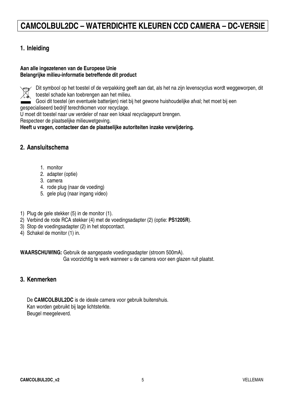 Velleman CAMCOLBUL2DC User Manual | Page 5 / 12