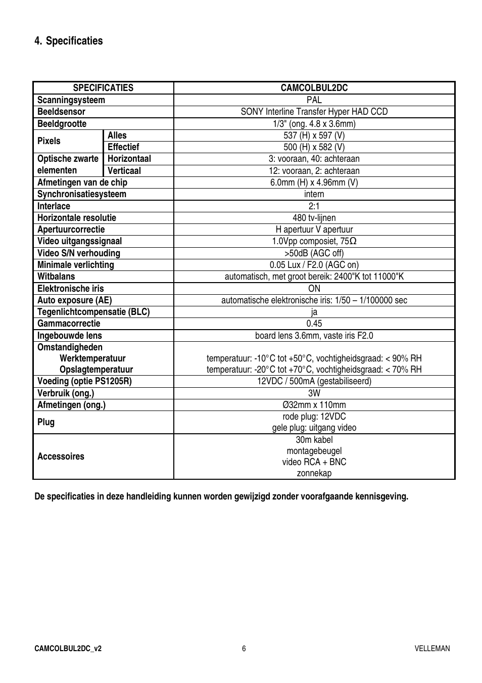 Velleman CAMCOLBUL2DC User Manual | Page 6 / 12