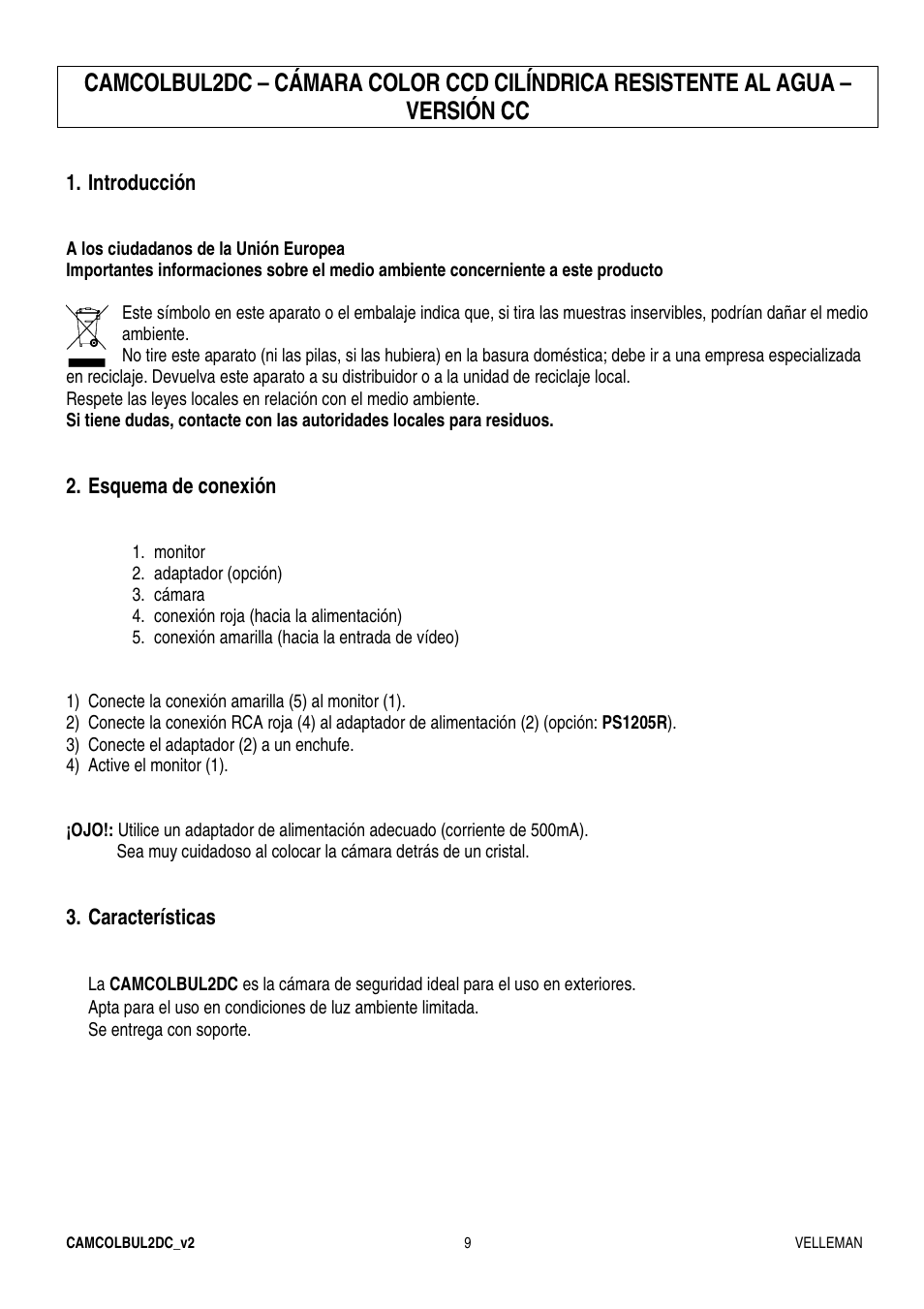 Velleman CAMCOLBUL2DC User Manual | Page 9 / 12