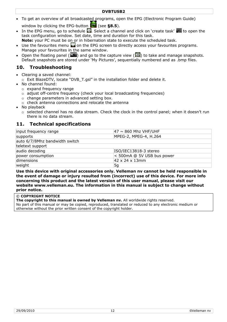 Velleman DVBTUSB2 User Manual | Page 12 / 58