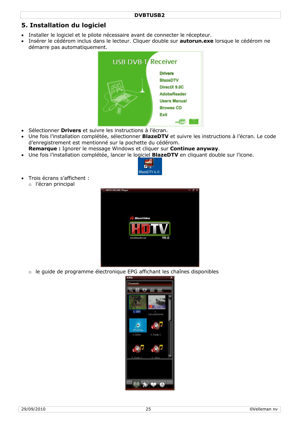 Installation du logiciel | Velleman DVBTUSB2 User Manual | Page 25 / 58