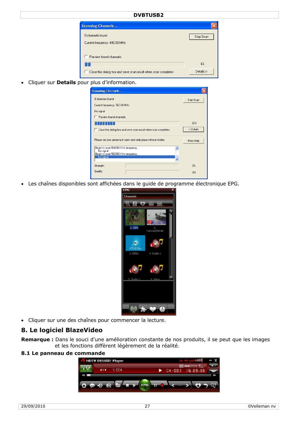 Le logiciel blazevideo | Velleman DVBTUSB2 User Manual | Page 27 / 58