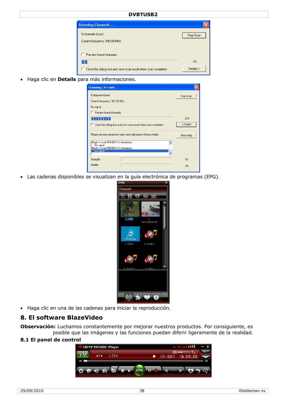 El software blazevideo | Velleman DVBTUSB2 User Manual | Page 38 / 58