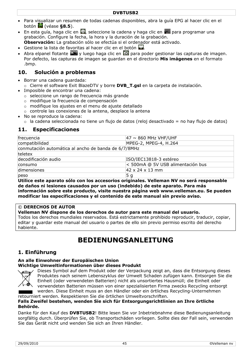 Dienun, Ngsan, Nleitu | Velleman DVBTUSB2 User Manual | Page 45 / 58