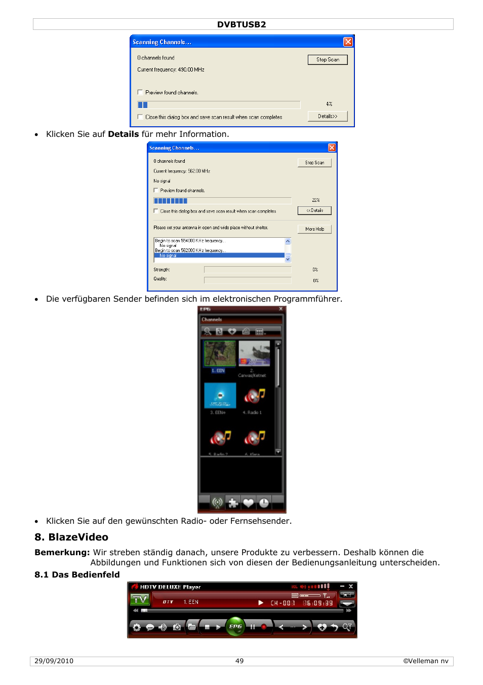 Blazevideo | Velleman DVBTUSB2 User Manual | Page 49 / 58