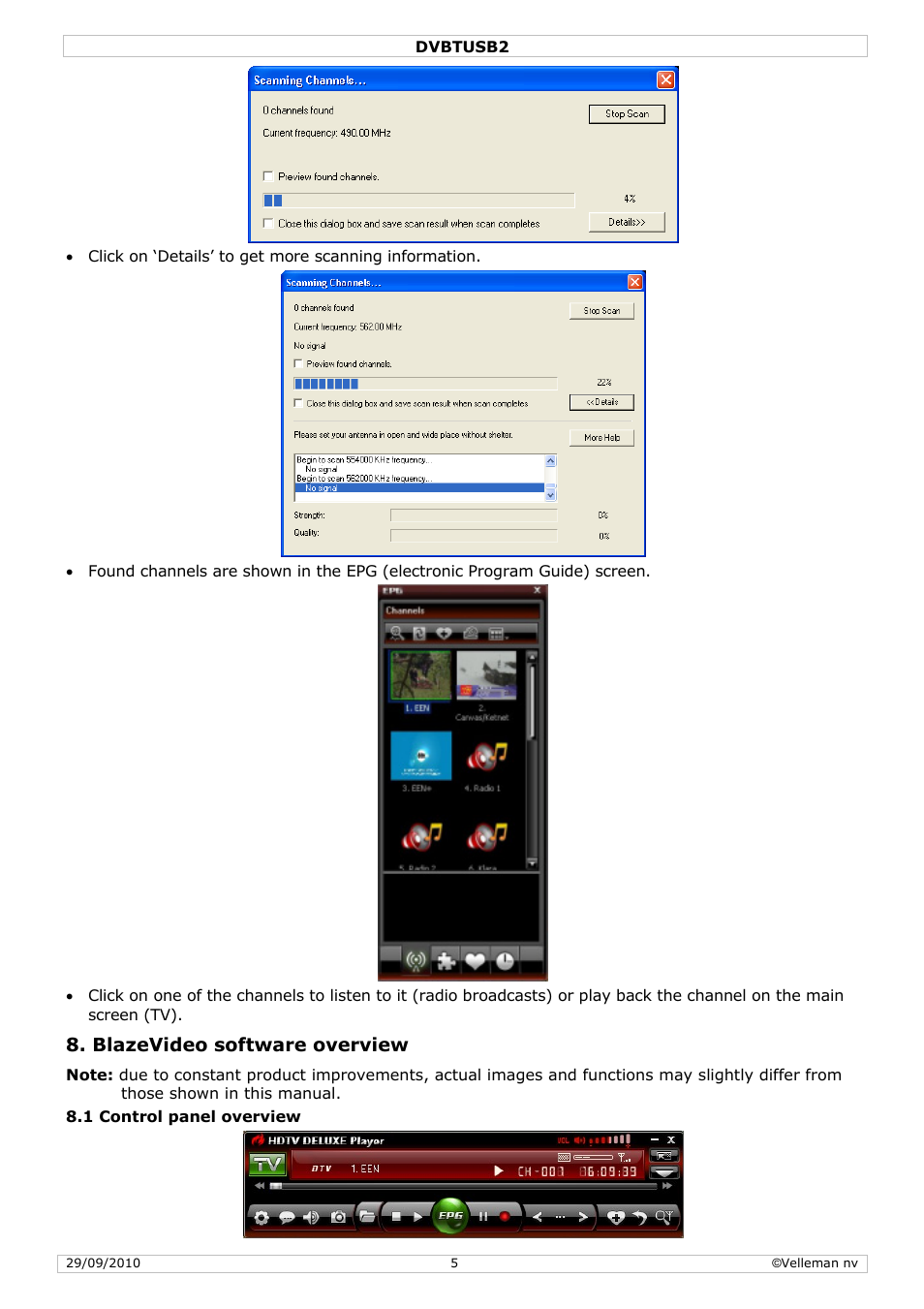 Blazevideo software overview | Velleman DVBTUSB2 User Manual | Page 5 / 58