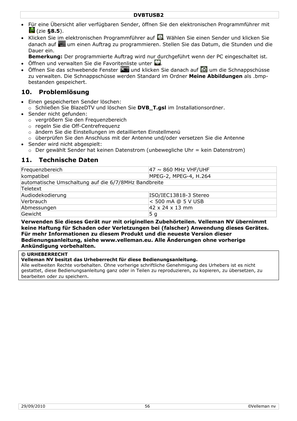 Velleman DVBTUSB2 User Manual | Page 56 / 58