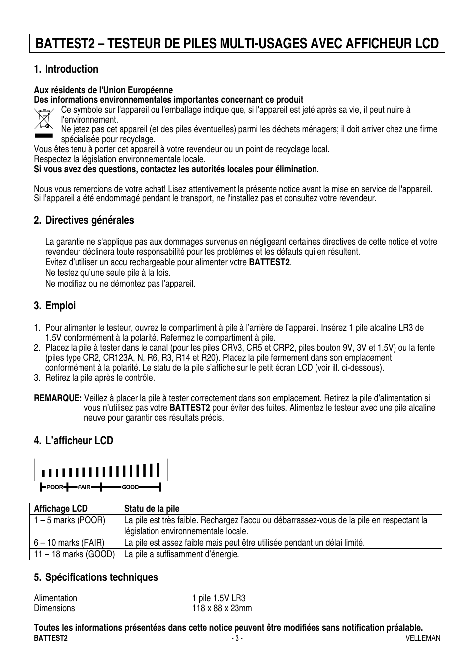 Velleman BATTEST2 User Manual | Page 3 / 5